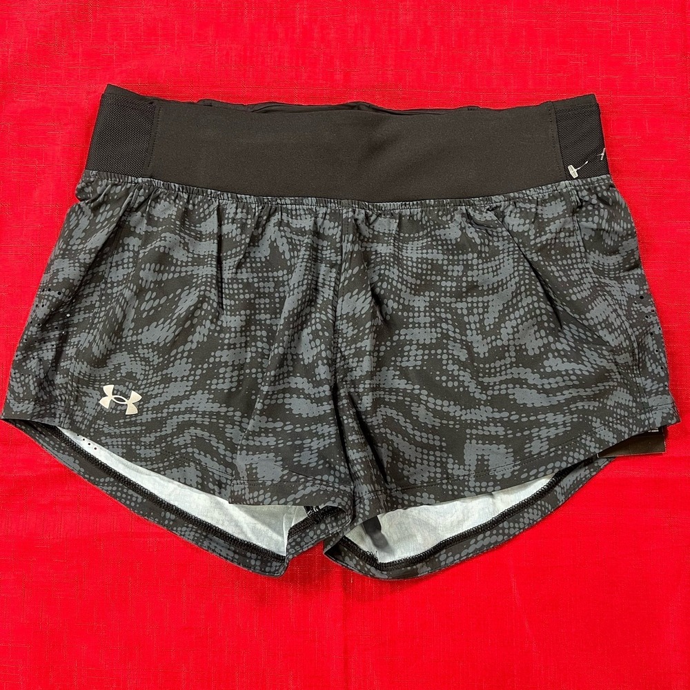 Under Armour Heat Gear Speed Pocket Womens Running Lined Shorts Small Gray